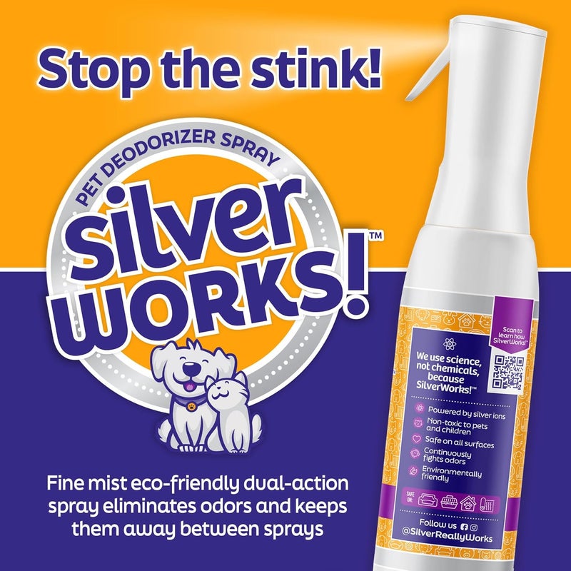 SilverWorks! Pet Odor Eliminator Spray For Home - Safe, Natural, Silver Ion Deodorizer - Cat, Dog Smell And Urine Odor Eliminator For Carpet, Furniture And Litter -16.9oz - Image 5